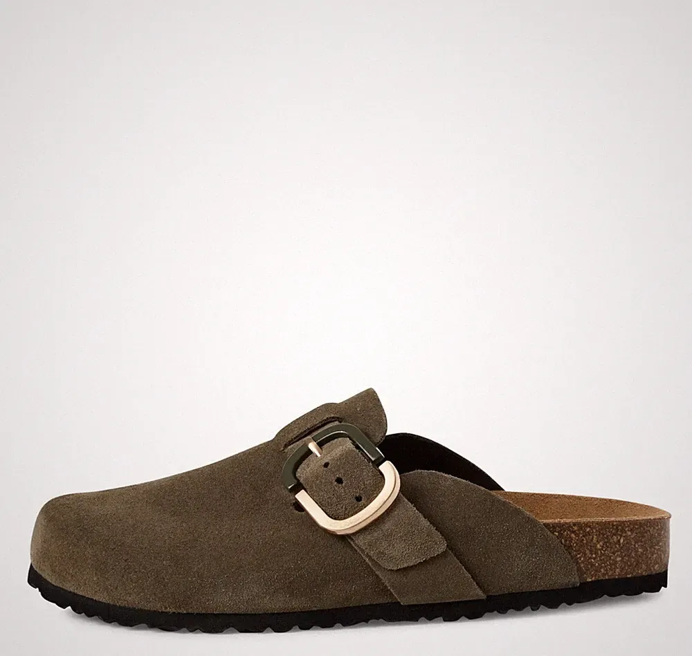 Tamaris Damen Pantoletten 27600 Olive Khaki - Lederpantoletten Clogs mit Fußbett