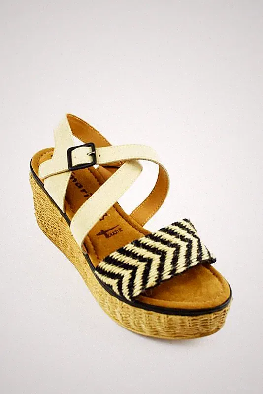 Tamaris Damen Sandalen 1-28040-26 Schwarz Beige Touch It Fußbett Gr.37