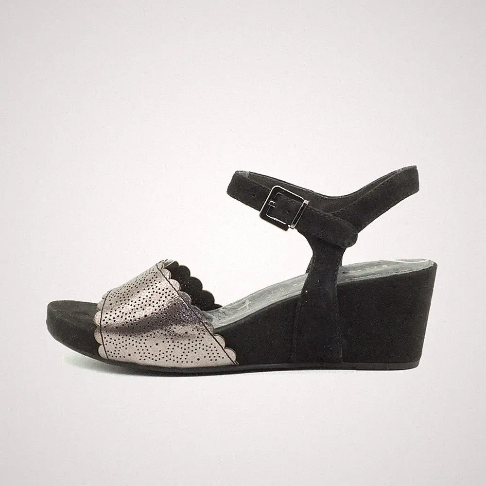 Tamaris Damen Sandalen EU 36 Riemchen Sandale Schwarz Metallic Keilabsatz