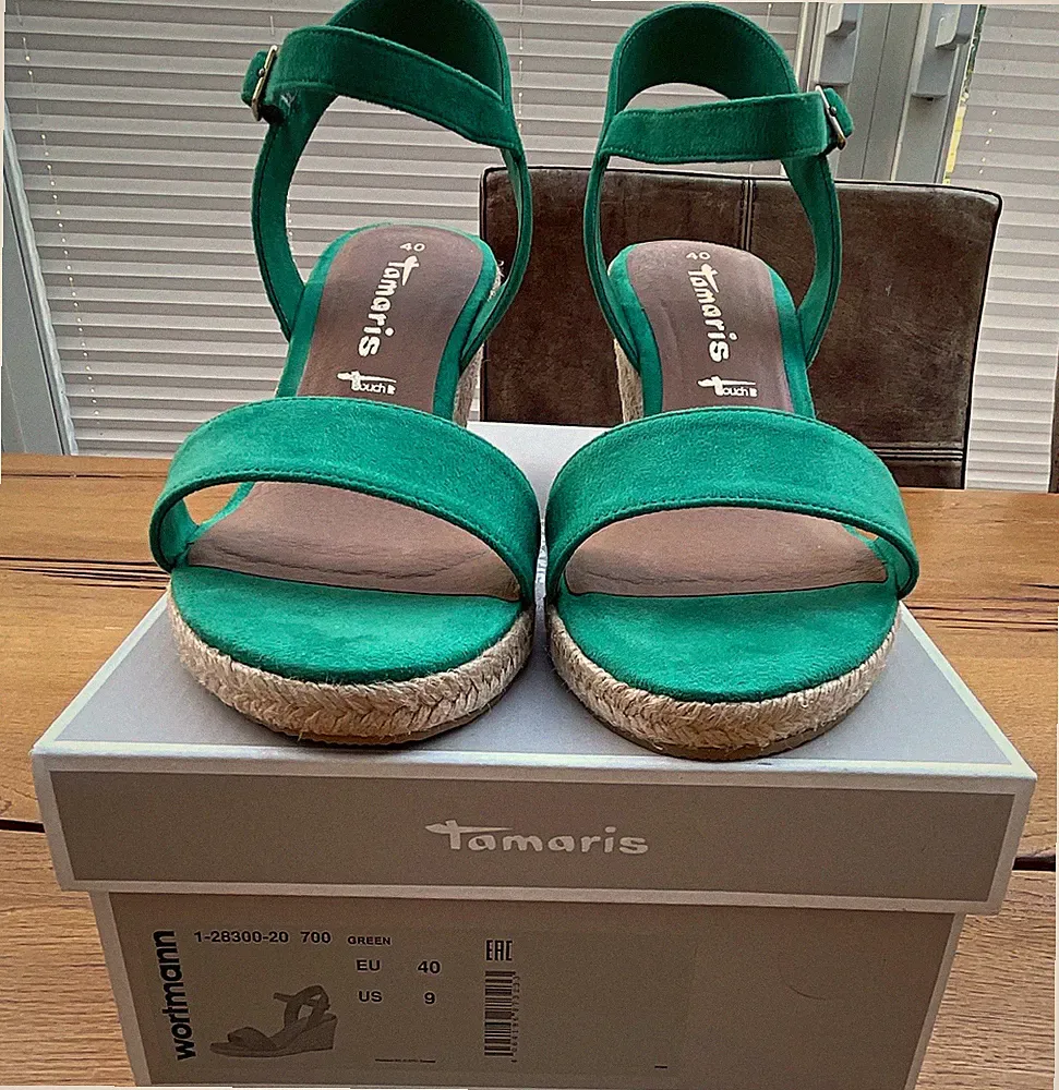 Tamaris Damen Sandalen Keilabsatz Grün EU 40 US 9 Riemchen Schnalle