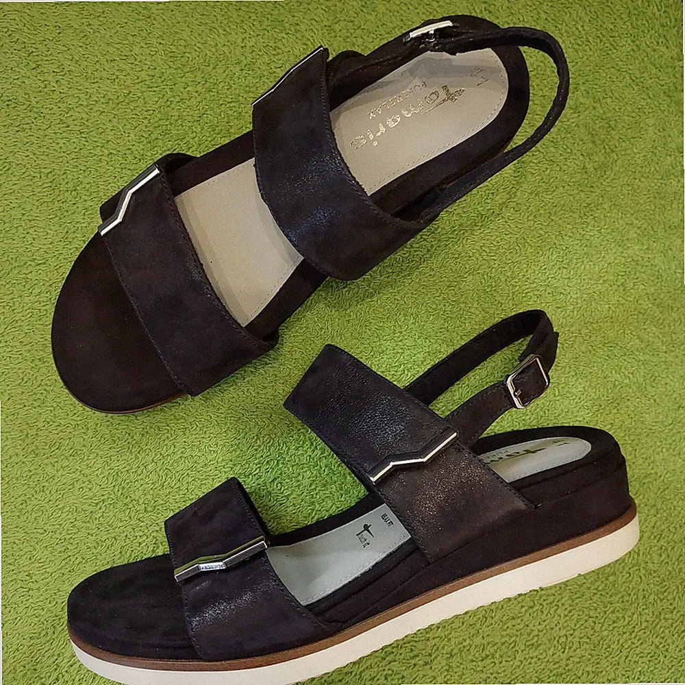 Tamaris Damen Sandalen Keilsandalen Gr. 41 blau, leicht, bequehm, Leder, NEU
