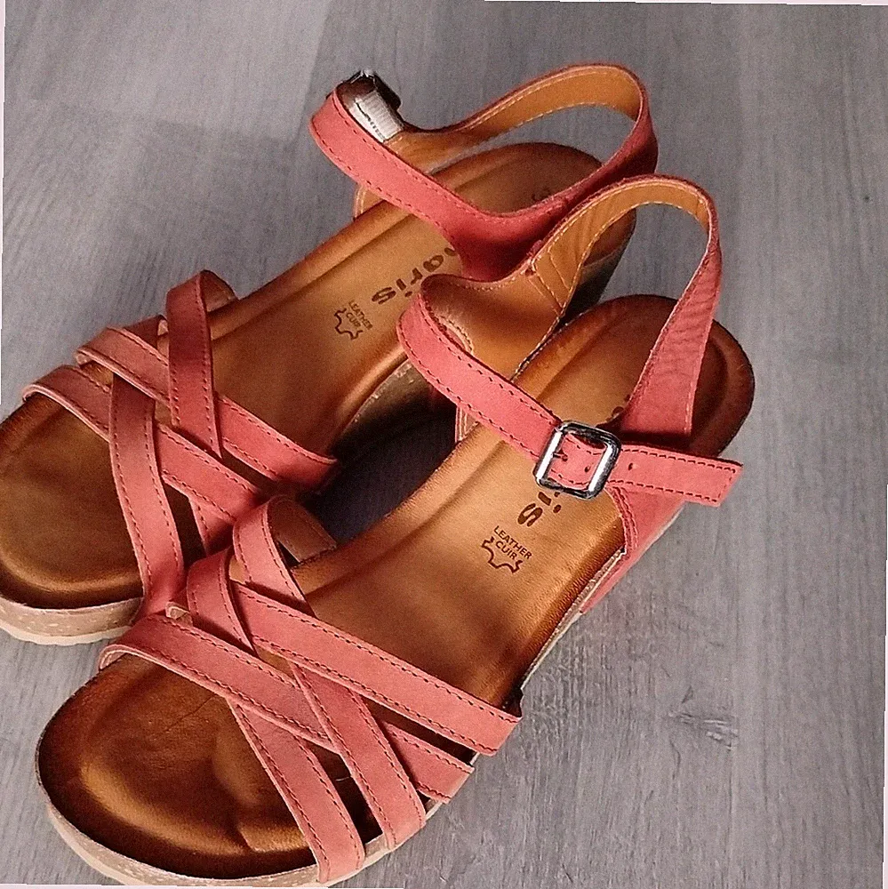 Tamaris Damen Sandalen Riemchen Knöchelriemen Keilabsatz Leder Rosa 39