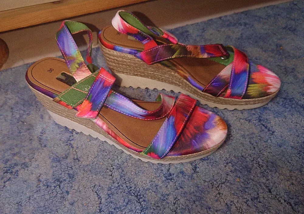 Tamaris Damen Sandalen Riemchen mehrfarbig Stoff Keilabsatz 36 Sommer