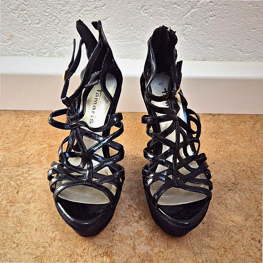 Tamaris Damen Sandalen Riemchen schwarz Keilabsatz hoch Kunstleder EU 40