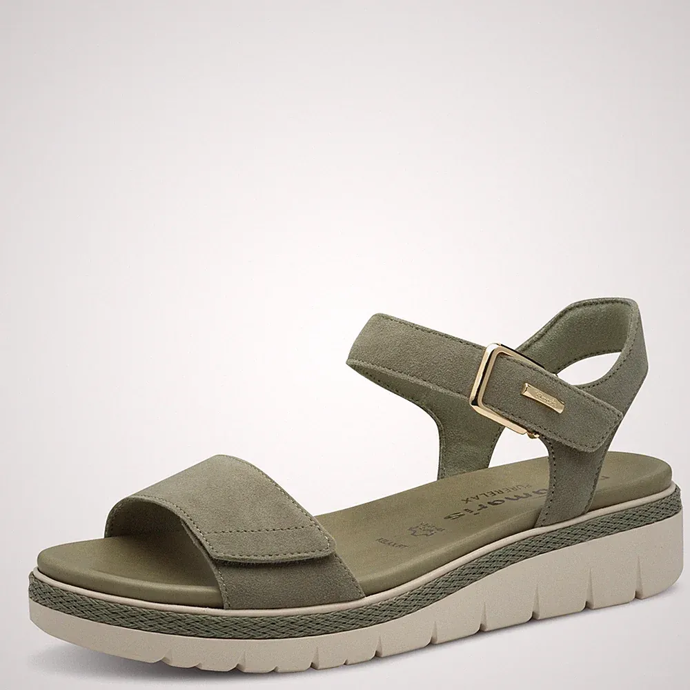 Tamaris Damen Sandalen sage grün Leder Klettverschluss bequem 28260