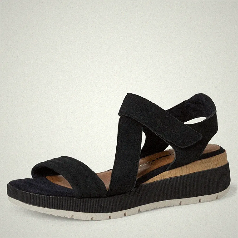 Tamaris Damen Sandalette,Leder,Navy,Fußbett,Klett,Gr. 37-42