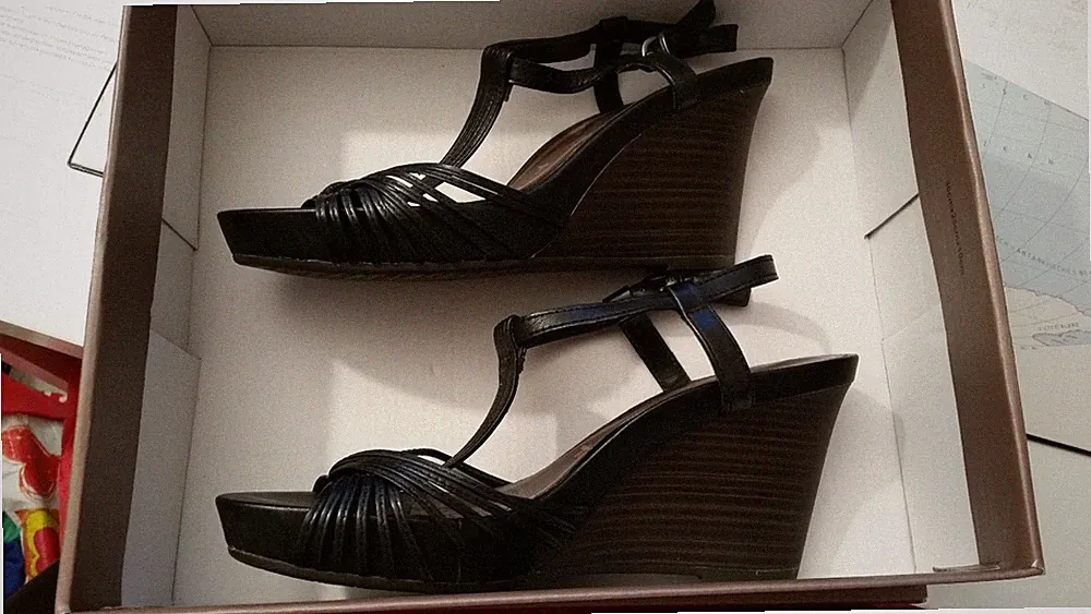 Tamaris Damen Sandalette Schuhe Sandalen schwarz Keilabsatz Leather Cuir 38
