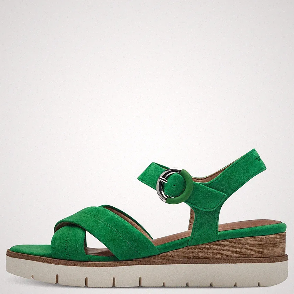 Tamaris Damen Sandaletten 28202 Green Grün - Leder Keilsandaletten mit Fußbett