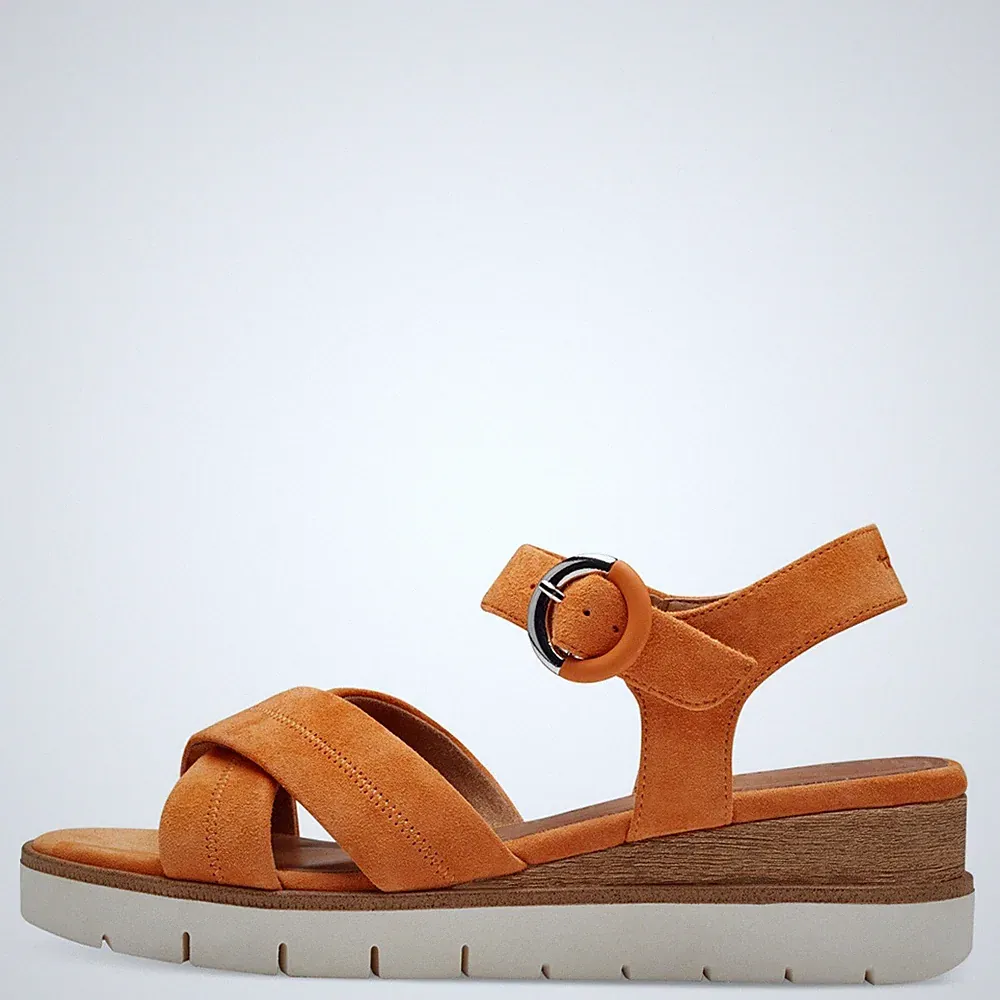 Tamaris Damen Sandaletten 28202 Orange - Leder Keilsandaletten mit Fußbett