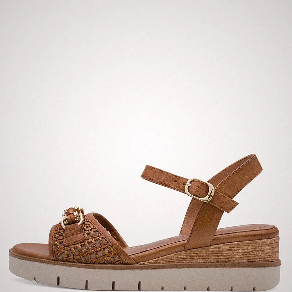 Tamaris Damen Sandaletten 28215 Cognac - Ledersandaletten Keilabsatz Fußbett