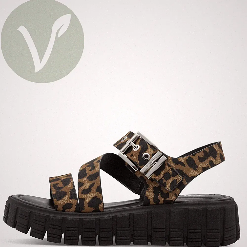 Tamaris Damen Sandaletten 28233 Leopard - Vegan, Fußbett, Keilabsatz