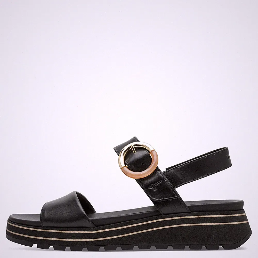 Tamaris Damen Sandaletten 28254 Schwarz - Ledersandaletten mit Wechselfußbett