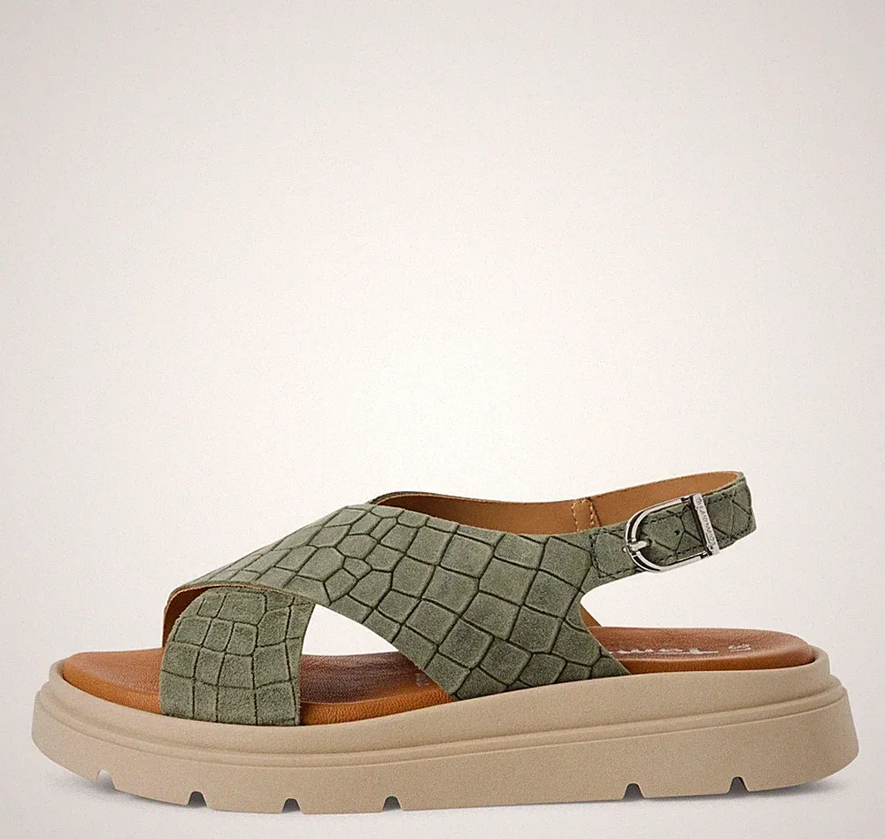 Tamaris Damen Sandaletten 28270 Sage Khaki Grün – Ledersandaletten mit Fußbett