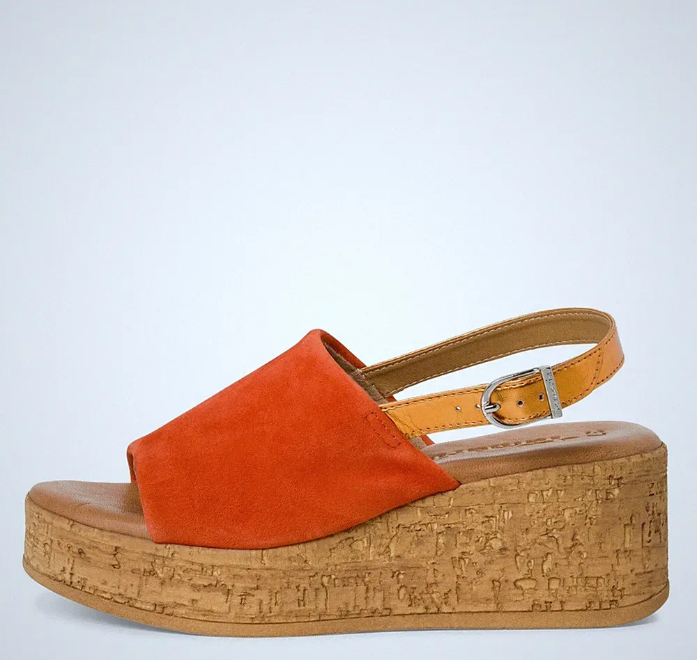 Tamaris Damen Sandaletten 28393 Orange - Leder, Keilabsatz & Fußbett - Top Preis