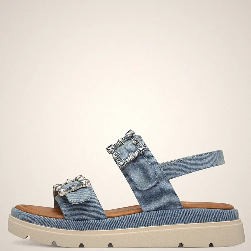 Tamaris Damen Sandaletten 28702 Denim Blau – Keilsandalette mit Fußbett