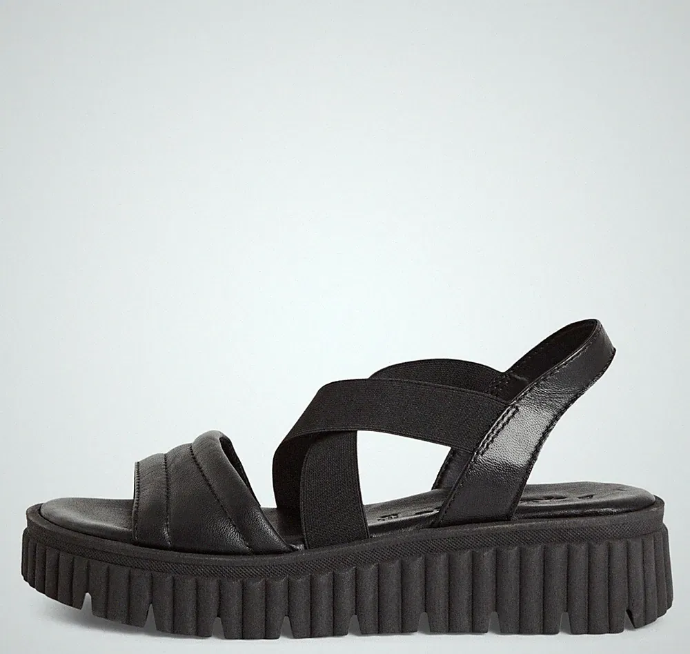 Tamaris Damen Sandaletten 28710 Schwarz – Ledersandaletten, Fußbett & Keilabsatz