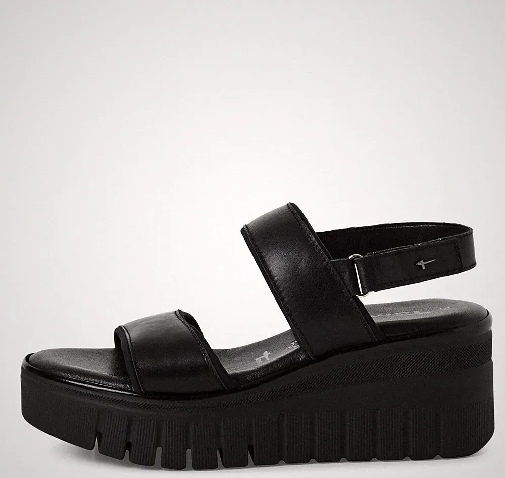 Tamaris Damen Sandaletten 28711 Schwarz – Ledersandaletten, Fußbett & Keilabsatz