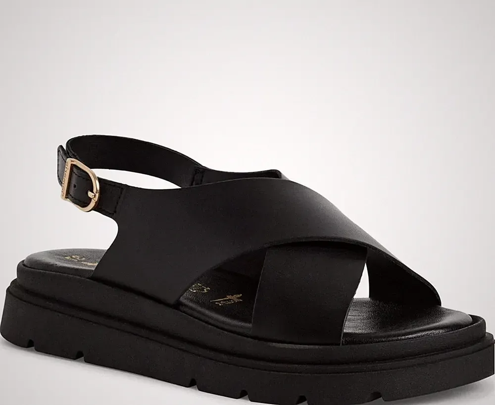 Tamaris Damen Schwarze Keilabsatz Ledersandalen Peeptoe Freizeit 28270-42-003