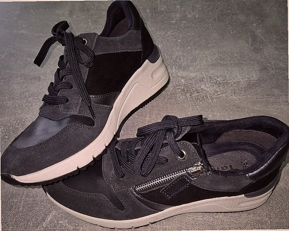 Tamaris Damen Sneaker Gr. 39 Leder Reißverschluss Keilabsatz 1-23702 Neuwertig
