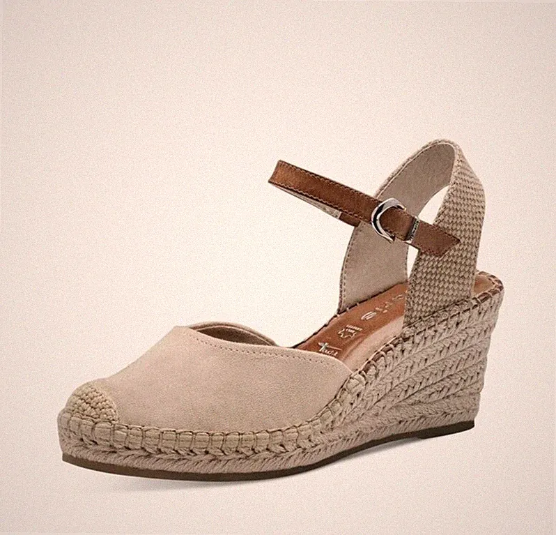 Tamaris Espadrilles Sandalen 1-29610-42 Wildleder beige Keilabsatz 7 cm