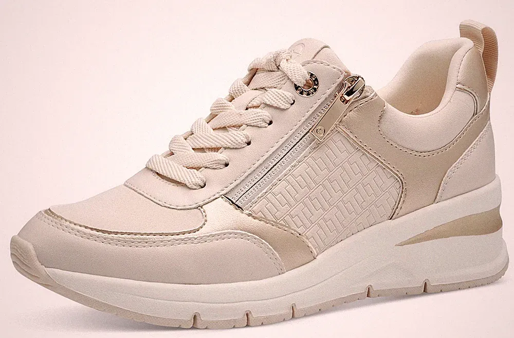 Tamaris Halbschuh 23721 430 Beige Schnürschuh Sneaker Reißverschluss Keilabsatz