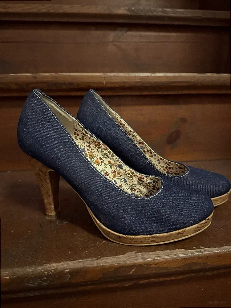 TAMARIS Jeans Kork 9cm Plateau Absatz Schuhe Pumps blau 37 NP 39,95€ neuwertig