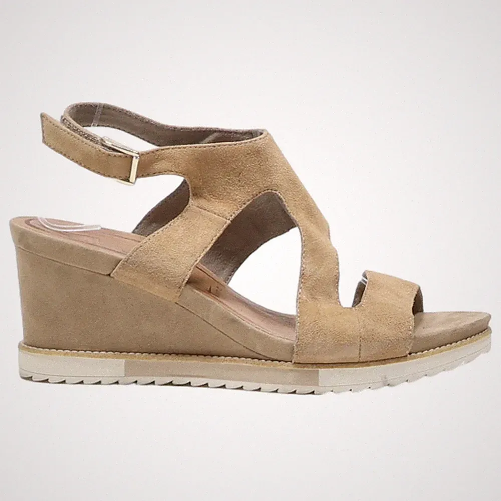 TAMARIS Keilabsatz Riemchensandalen Braunes Leder Damen UK 8