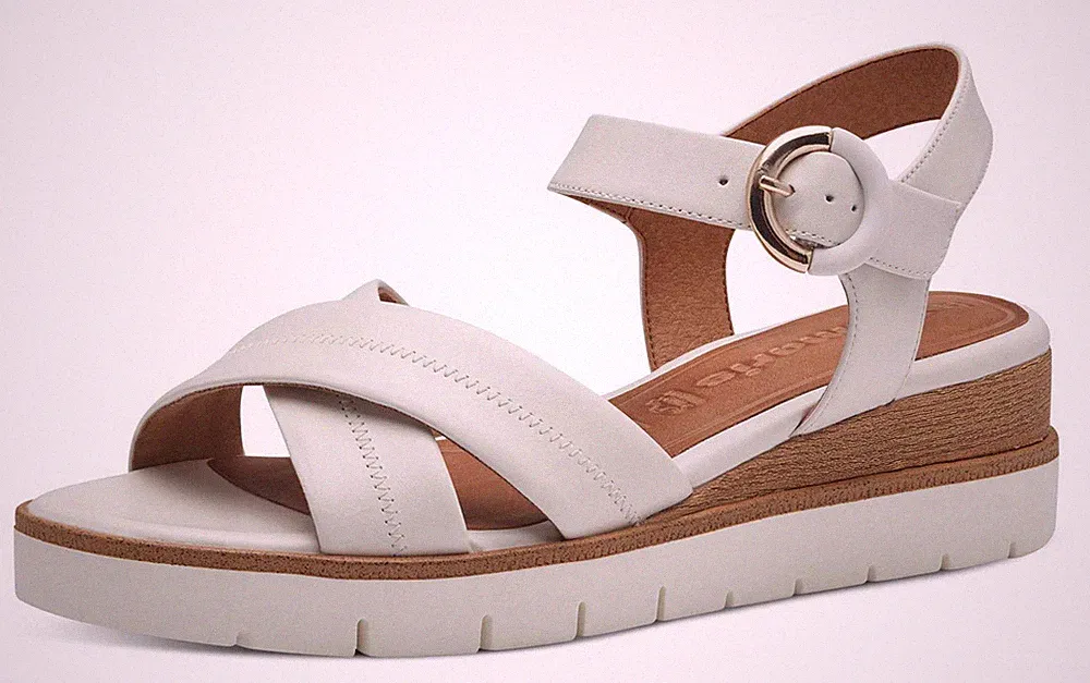 Tamaris Keilsandale 28202 117 Weiß Leder Plateau Sandale Riemchen Keilabsatz