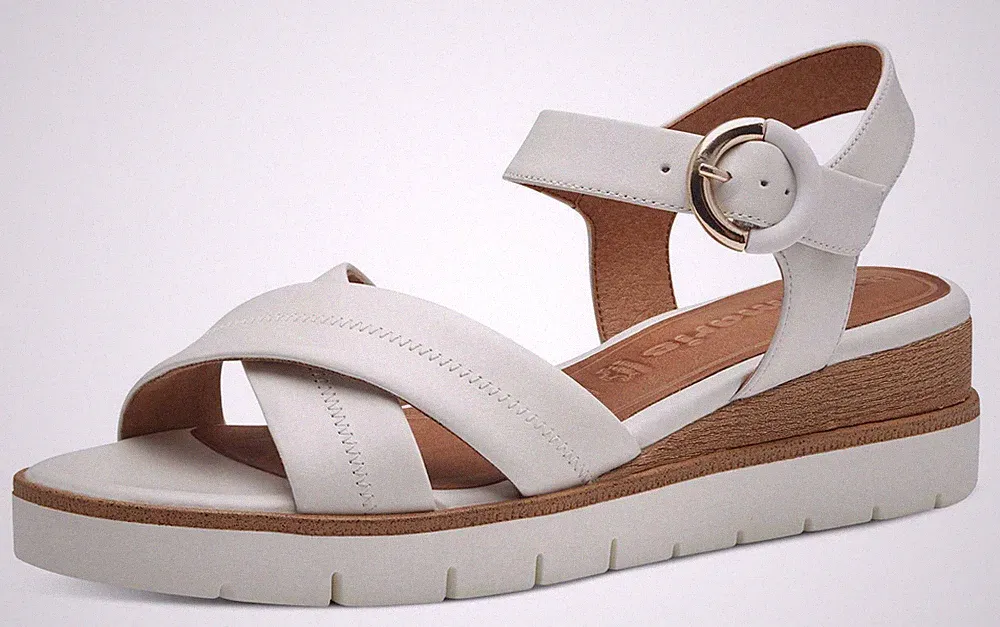 Tamaris Keilsandale 28202 117 Weiß Leder Plateau Sandale Riemchen Keilabsatz