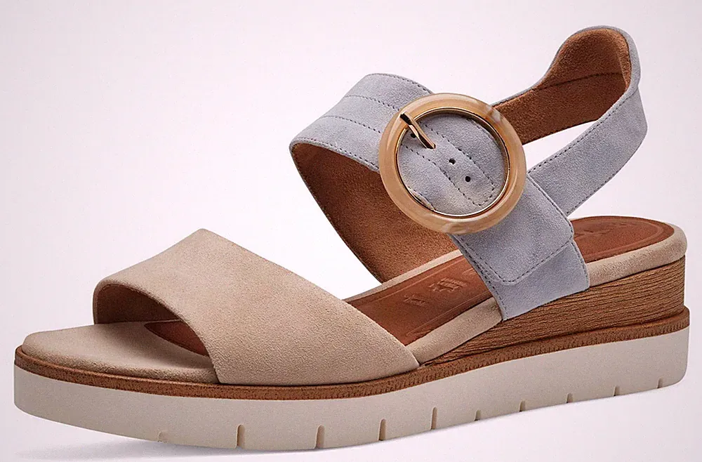 Tamaris Keilsandale 28206 430 Beige Leder Plateau Sandale Riemchen Keilabsatz