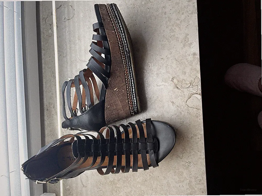 Tamaris Keilsandale, Damen, Leder, Schwarz, Sandalen - Damenschuhe Gr.39