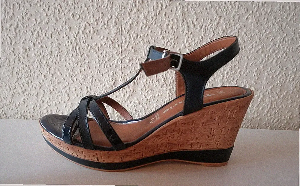 Tamaris Keilsandalette dunkelblau Leder Lack Gr. 38 - 1 x getragen - neuwertig