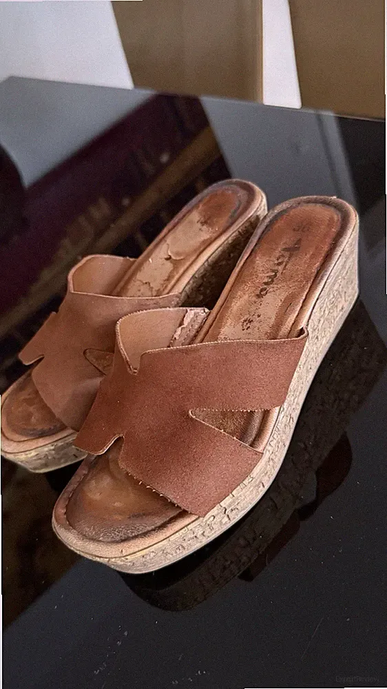Tamaris Kork Latschen Wedge 36 Sandaletten Pantolette Keilabsatz Plateau braun