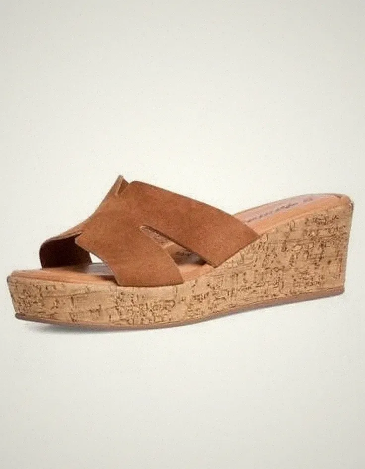 Tamaris Kork Latschen Wedge 37 Sandaletten Pantolette Keilabsatz Plateau braun