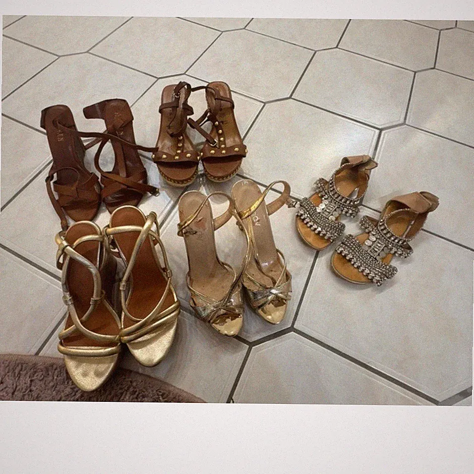 Tamaris, Lauren Damen Sandalen Set 39 Braun Gold Glitzer Nieten Riemchen