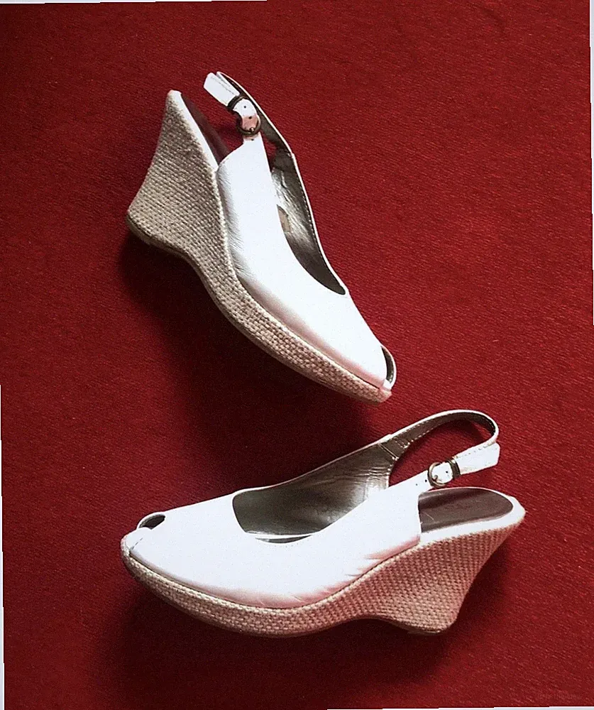 Tamaris Leder Keilabsatz Sandalen Peeptoes 41 Weiß Guter Zustand