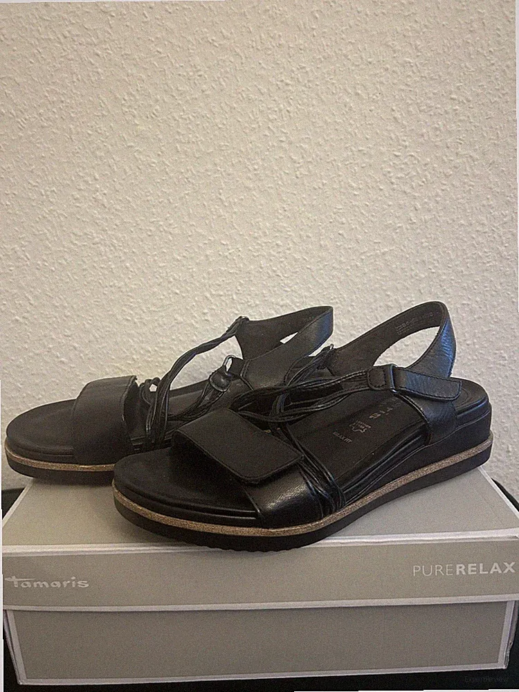 Tamaris Pure Relax Sandale Gr. 39 Leder Schwarz austauschbare Innen Sohlen