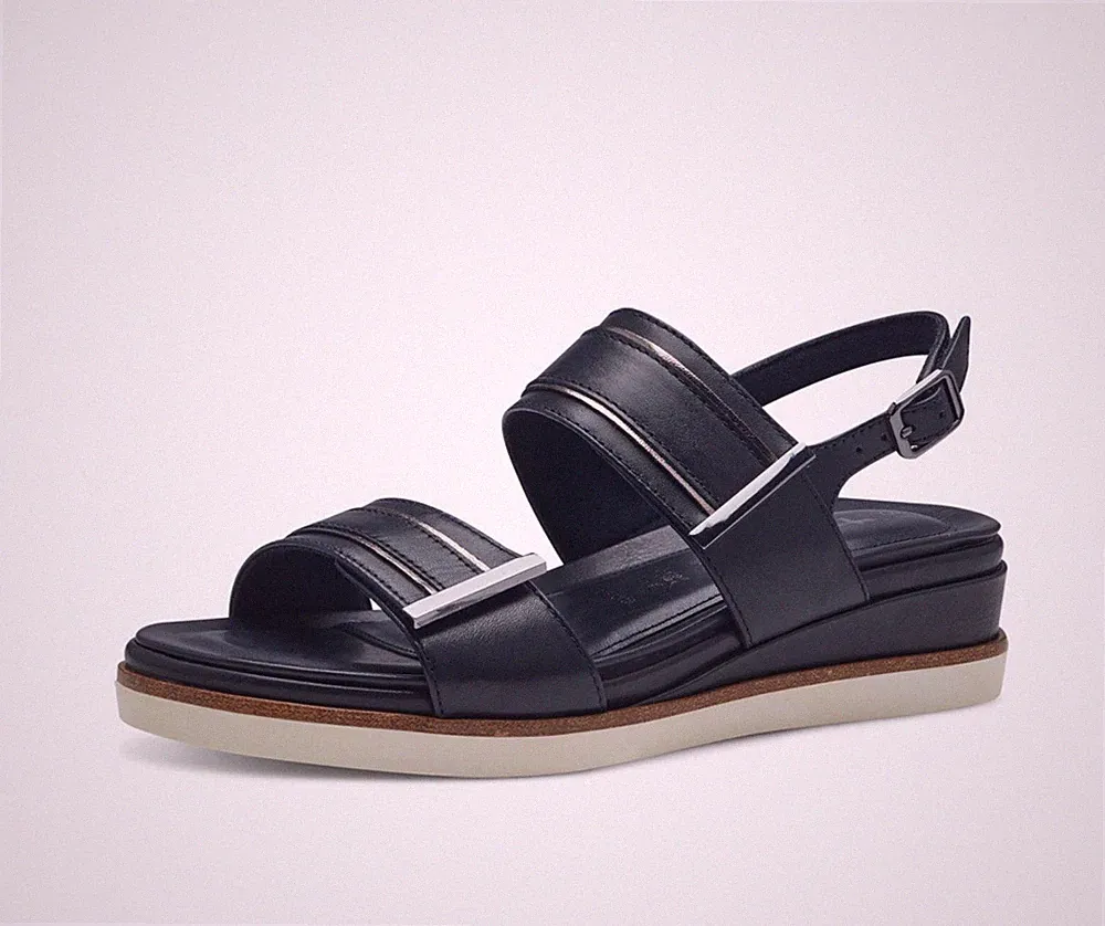 Tamaris Riemchensandalen 28217-42 Leder blau Keilabsatz 5 cm AUS LISTENRABATT