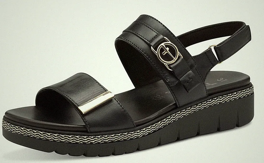 Tamaris Sandale Schwarz Leder Keilabsatz Klettverschluss Sandalette Plateau