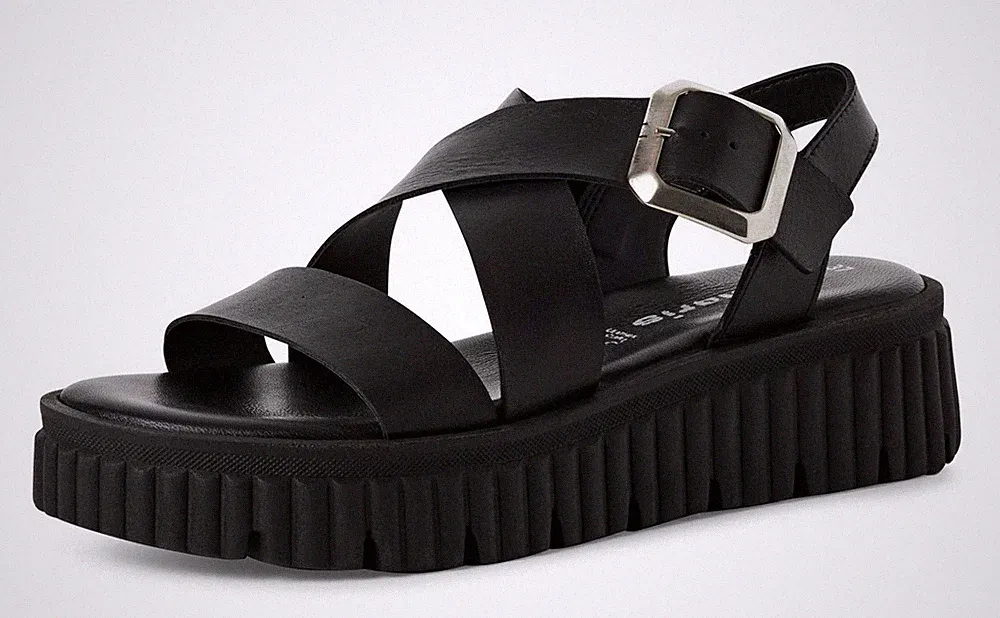 Tamaris Sandale Schwarz Leder Riemchen Plateau Sandalette Schnalle Keilabsatz