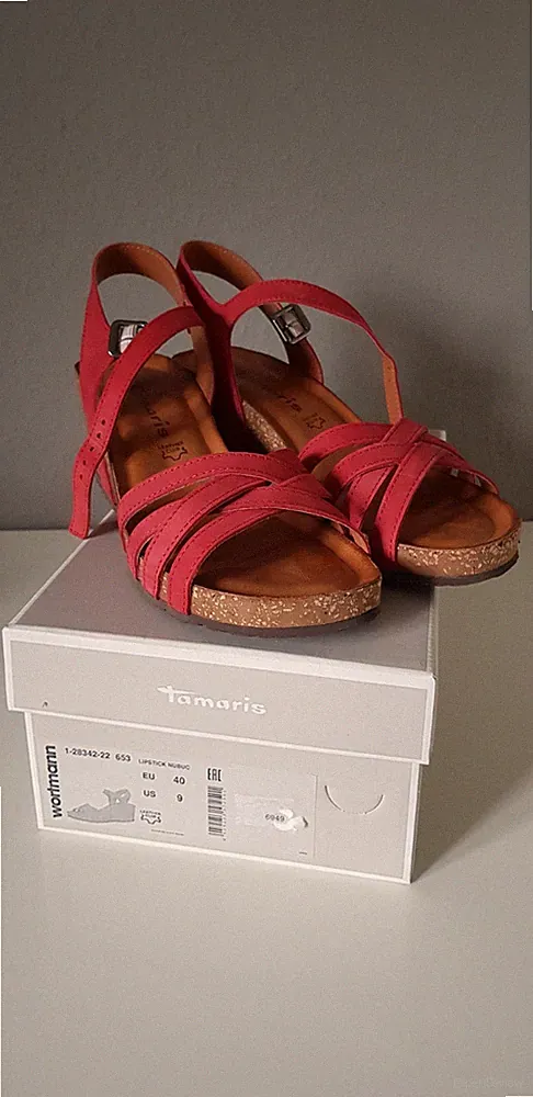 TAMARIS Sandale Sommerschuh Keilabsatz Gr. 40 Lipstick Nubuk