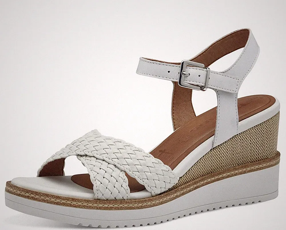 Tamaris Sandalen 1-28351-44 geflochtenes Leder weiß Keilabsatz 7 cm
