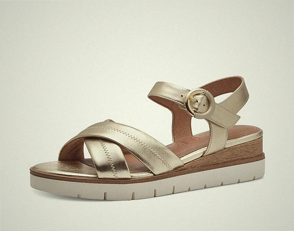 Tamaris Sandalen 28202-42 Leder Gold Keilabsatz 5 cm RABATT