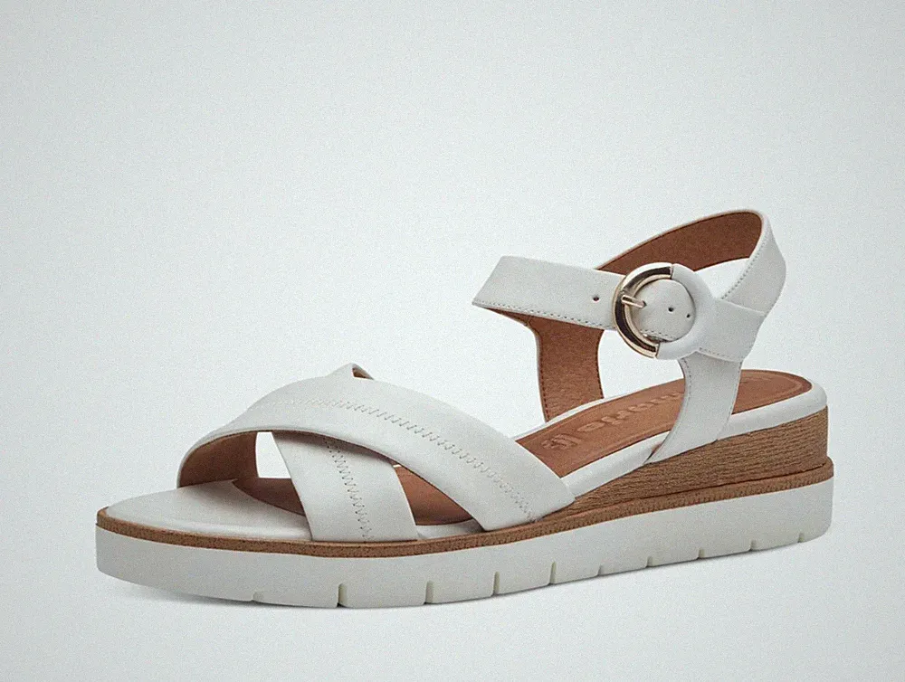 Tamaris Sandalen 28202 Leder weiß Keilabsatz 5 cm RABATT