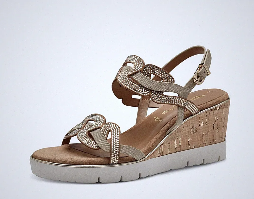 Tamaris Sandalen 28355 gold-beige mit Strass Keilabsatz 7 cm AUS LISTENRABATT