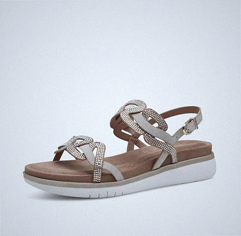 Tamaris Sandalen 28716 Leder beige mit Strass Keilabsatz 3 cm AUS LISTENRABATT