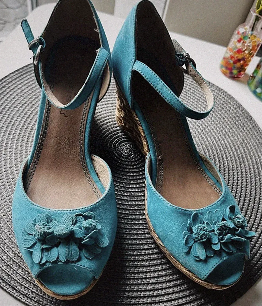 Tamaris Sandalen Damen Pumps Keilabsatz Türkis Gr. 41