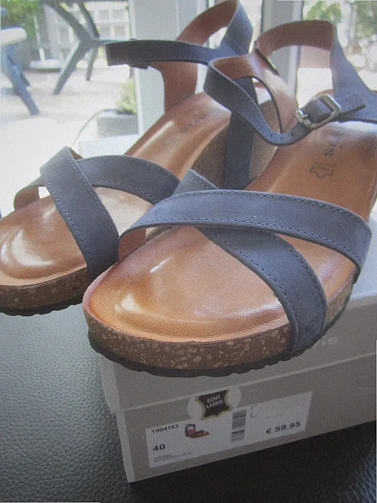 Tamaris Sandalette Nubuk Leder Keil Riemen Sandale Plateau blau OVP 40