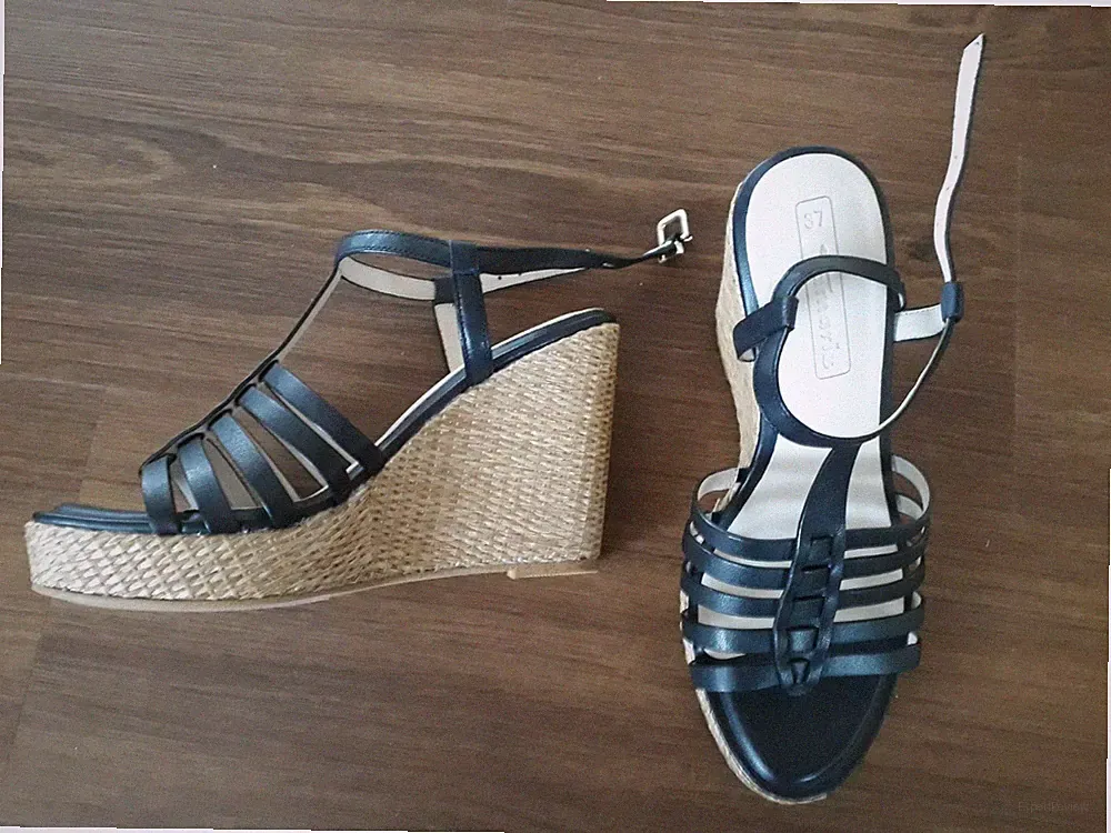 Tamaris Sandalette,Sandale,Wedges,Kork,High Heels,blau,schwarz,Gr.37,Touch-it