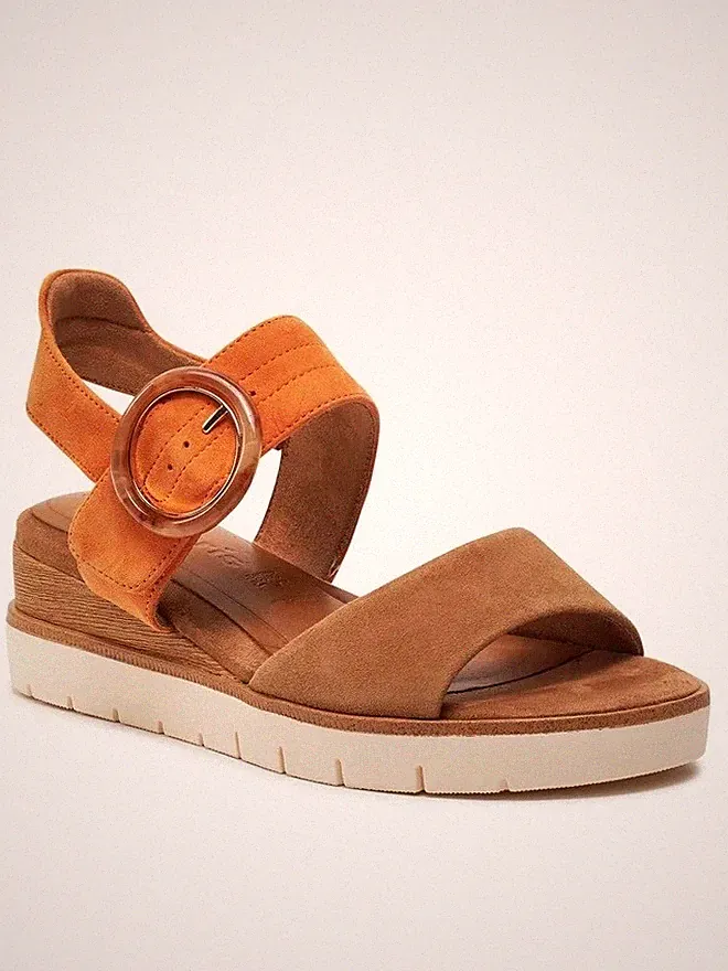 Tamaris Sandalette Sandale Ziegenveloursleder Keilabsatz Braun Gr. 38